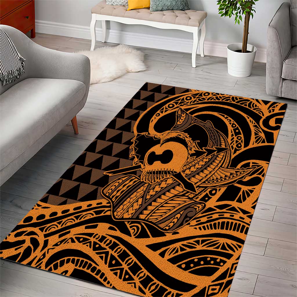 Koa Ikaika Warrior Helmet with Shark Area Rug Gold Kakau Style LT9 - Polynesian Pride