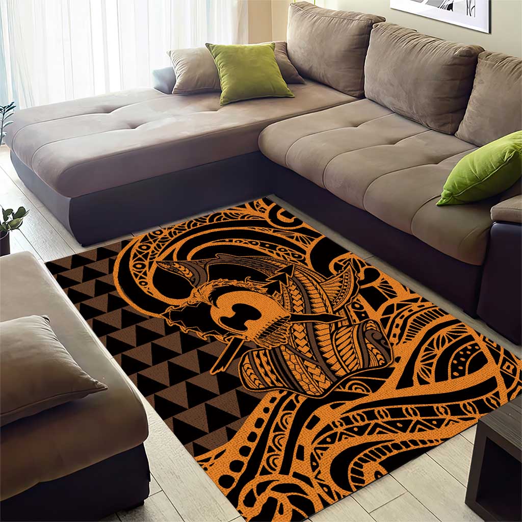 Koa Ikaika Warrior Helmet with Shark Area Rug Gold Kakau Style LT9 - Polynesian Pride