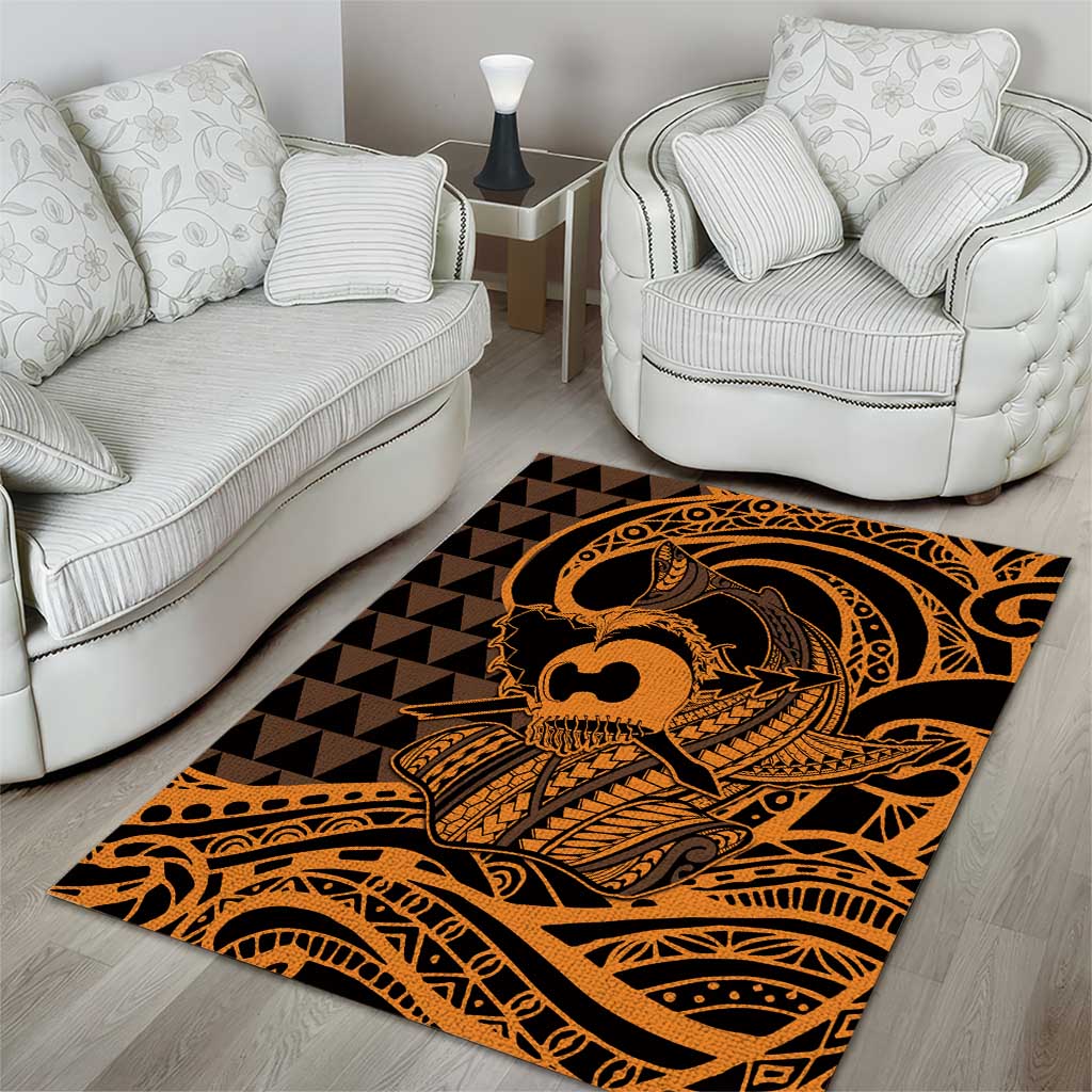 Koa Ikaika Warrior Helmet with Shark Area Rug Gold Kakau Style LT9 - Polynesian Pride