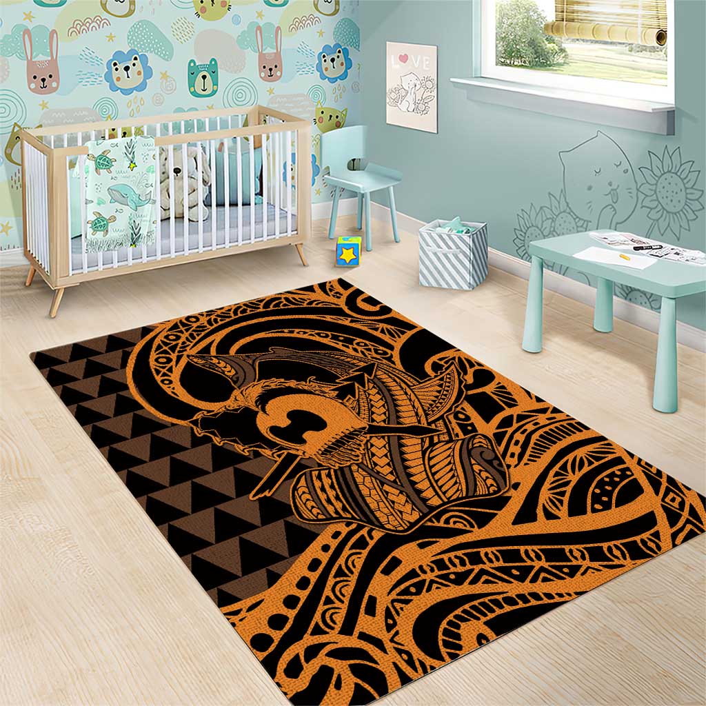 Koa Ikaika Warrior Helmet with Shark Area Rug Gold Kakau Style LT9 - Polynesian Pride