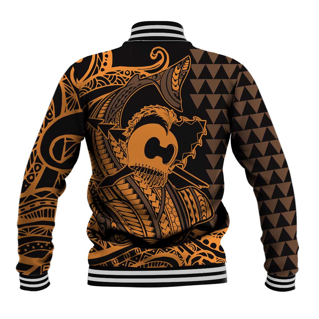 Koa Ikaika Warrior Helmet with Shark Baseball Jacket Gold Kakau Style LT9 - Polynesian Pride
