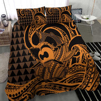 Koa Ikaika Warrior Helmet with Shark Bedding Set Gold Kakau Style LT9 - Polynesian Pride