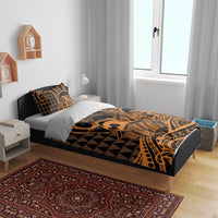 Koa Ikaika Warrior Helmet with Shark Bedding Set Gold Kakau Style LT9 - Polynesian Pride