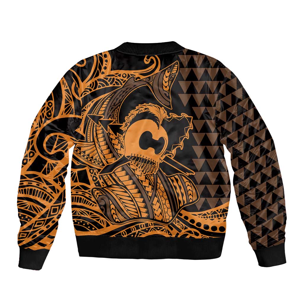 Koa Ikaika Warrior Helmet with Shark Bomber Jacket Gold Kakau Style LT9 - Polynesian Pride