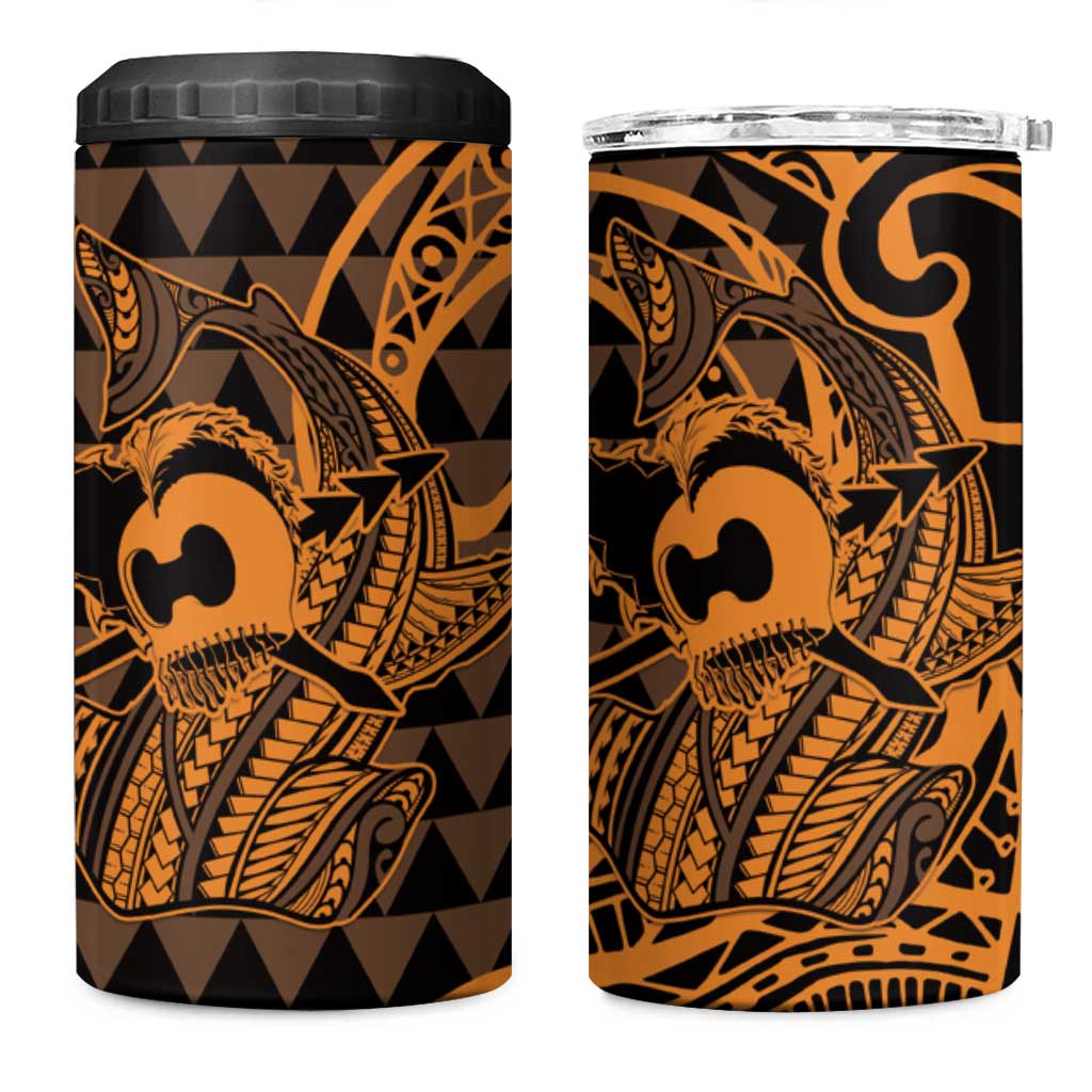 Koa Ikaika Warrior Helmet with Shark 4 in 1 Can Cooler Tumbler Gold Kakau Style LT9 One Size: 16 oz Gold - Polynesian Pride