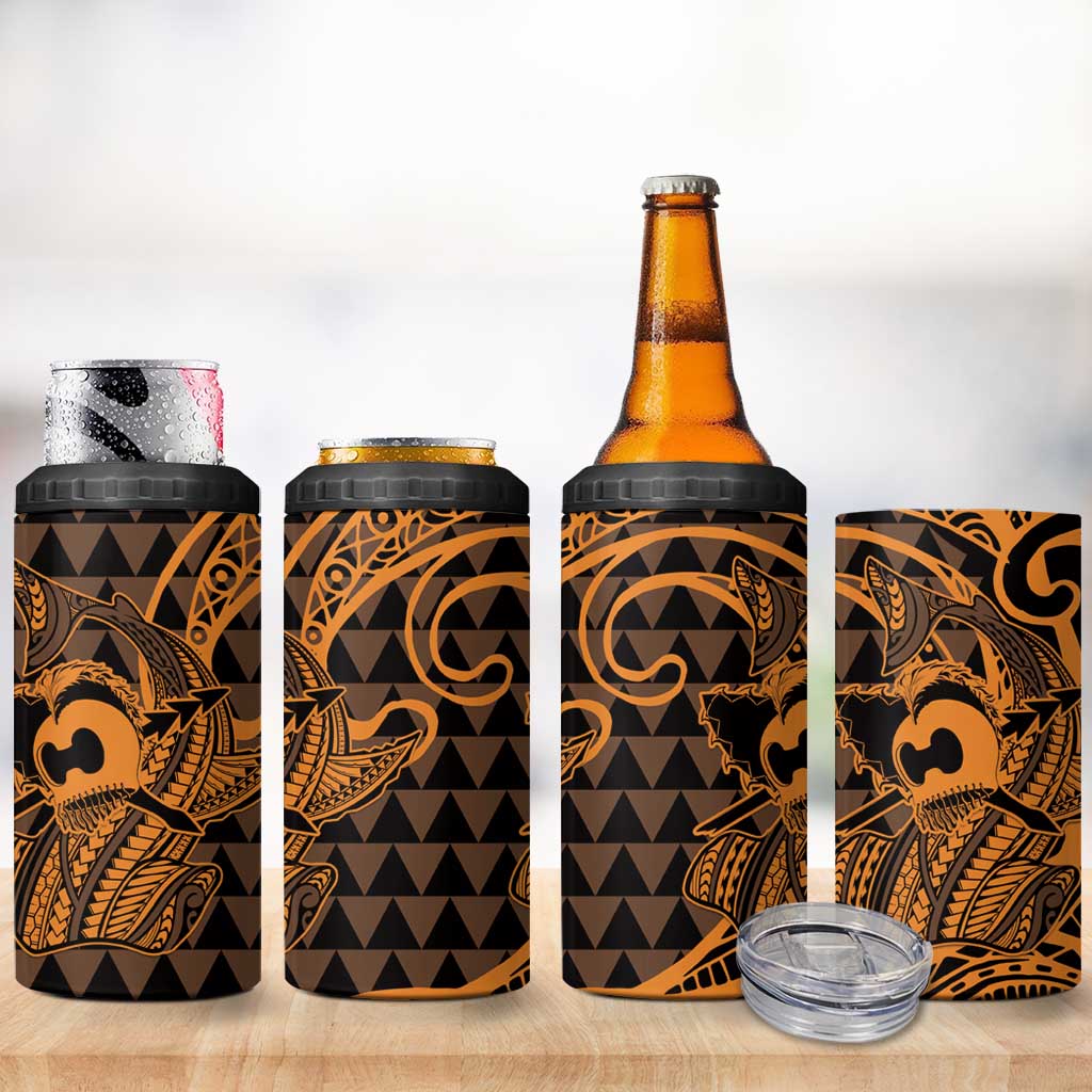 Koa Ikaika Warrior Helmet with Shark 4 in 1 Can Cooler Tumbler Gold Kakau Style LT9 - Polynesian Pride