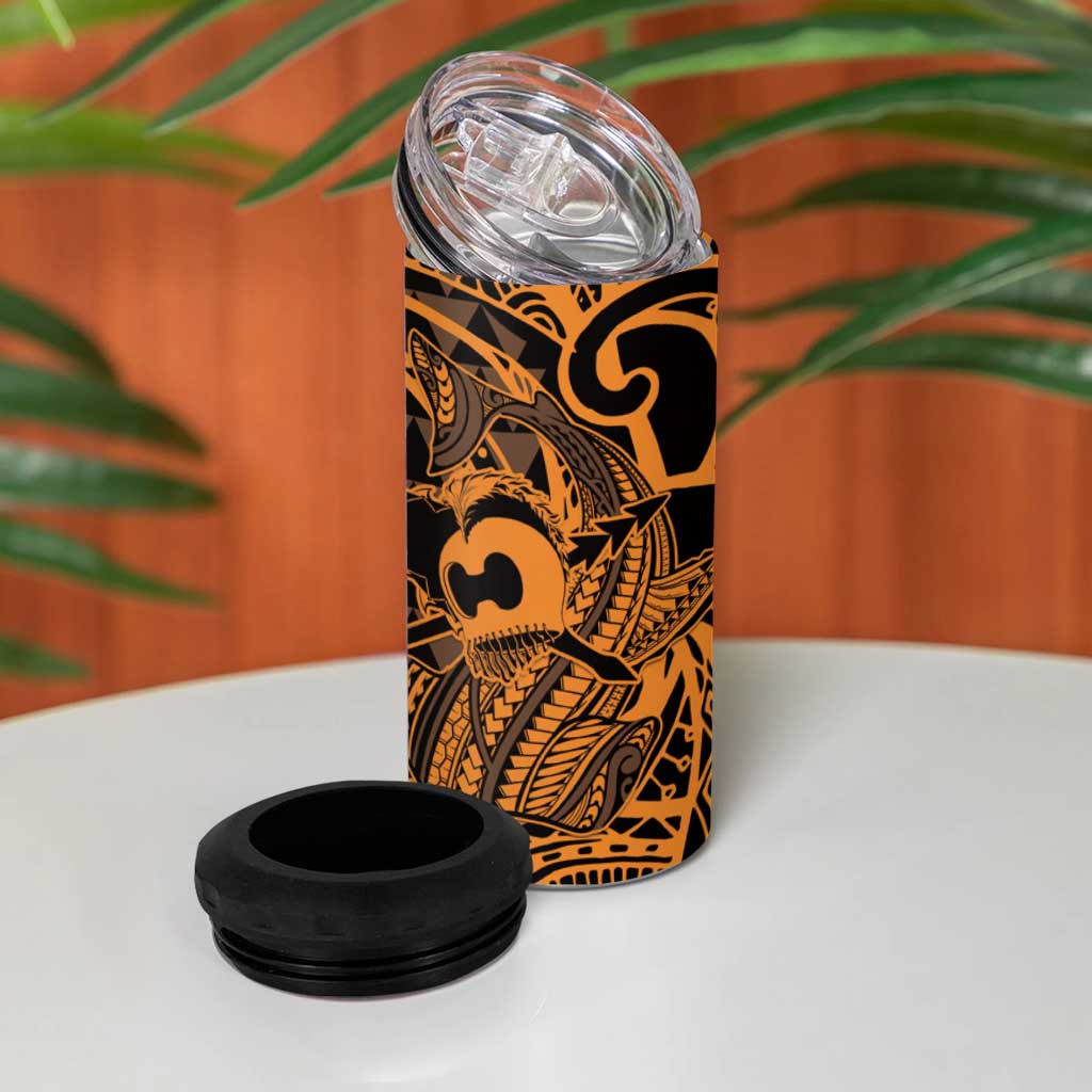 Koa Ikaika Warrior Helmet with Shark 4 in 1 Can Cooler Tumbler Gold Kakau Style LT9 - Polynesian Pride