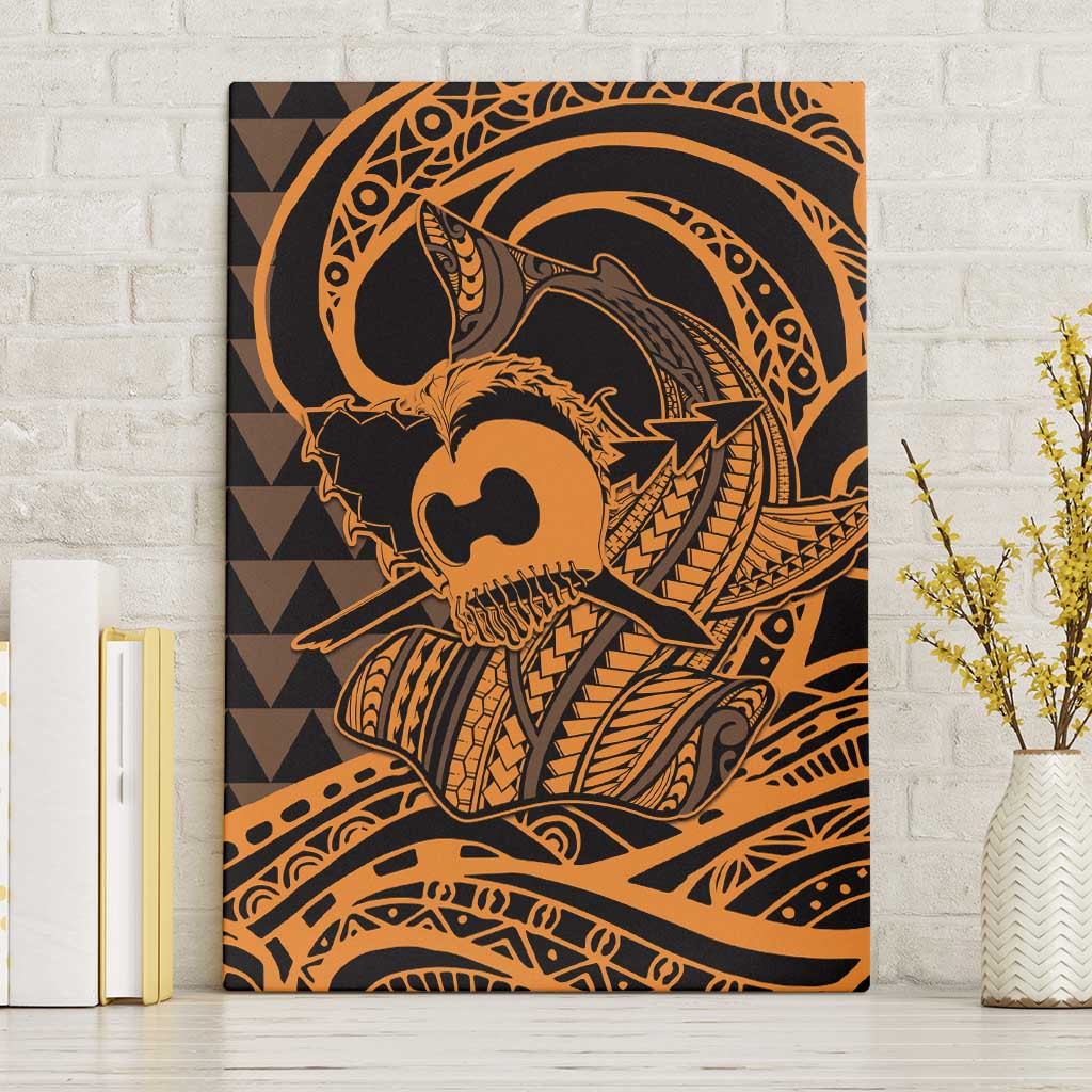 Koa Ikaika Warrior Helmet with Shark Canvas Wall Art Gold Kakau Style LT9 Without Frame Gold - Polynesian Pride