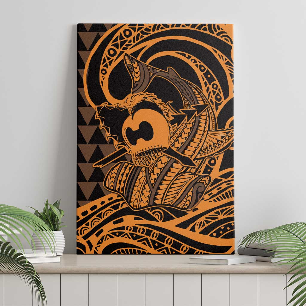 Koa Ikaika Warrior Helmet with Shark Canvas Wall Art Gold Kakau Style LT9 - Polynesian Pride