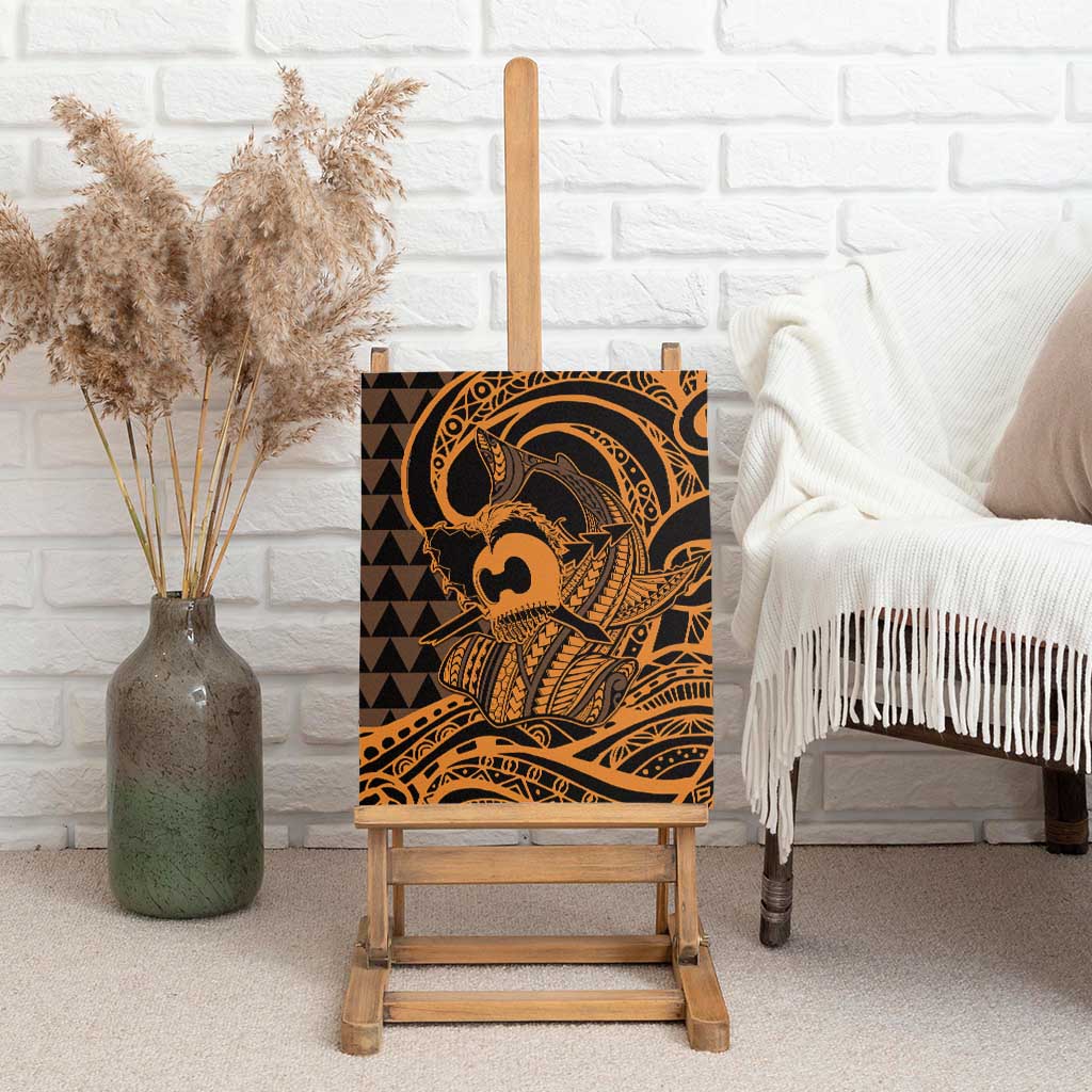 Koa Ikaika Warrior Helmet with Shark Canvas Wall Art Gold Kakau Style LT9 - Polynesian Pride