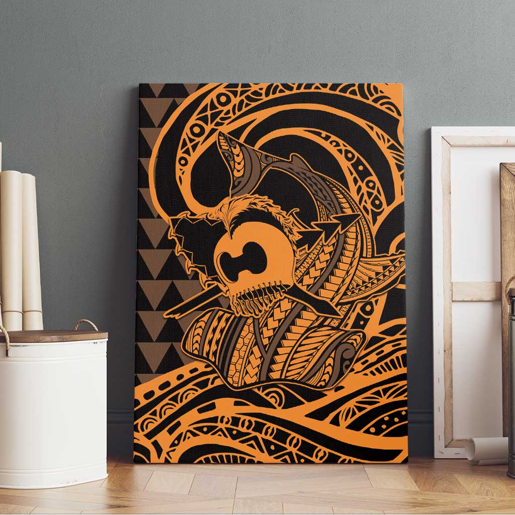 Koa Ikaika Warrior Helmet with Shark Canvas Wall Art Gold Kakau Style LT9 - Polynesian Pride