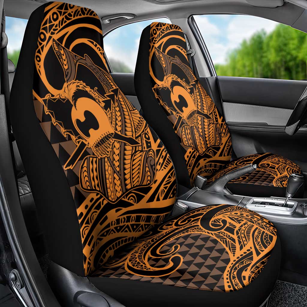 Koa Ikaika Warrior Helmet with Shark Car Seat Cover Gold Kakau Style LT9 - Polynesian Pride
