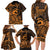 Koa Ikaika Warrior Helmet with Shark Family Matching Long Sleeve Bodycon Dress and Hawaiian Shirt Gold Kakau Style