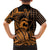 Koa Ikaika Warrior Helmet with Shark Family Matching Short Sleeve Bodycon Dress and Hawaiian Shirt Gold Kakau Style