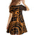 Koa Ikaika Warrior Helmet with Shark Family Matching Short Sleeve Bodycon Dress and Hawaiian Shirt Gold Kakau Style