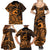 Koa Ikaika Warrior Helmet with Shark Family Matching Summer Maxi Dress and Hawaiian Shirt Gold Kakau Style