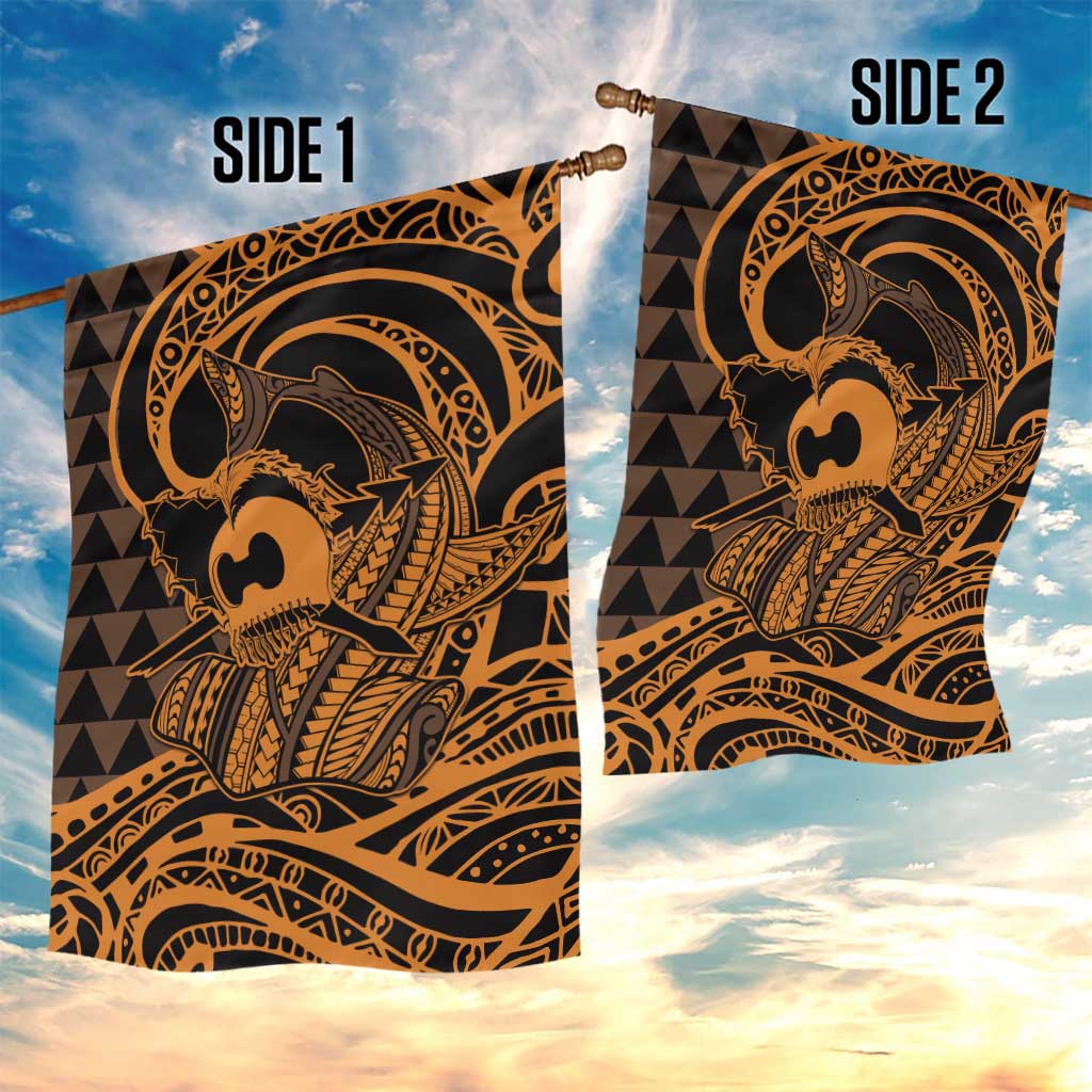 Koa Ikaika Warrior Helmet with Shark Garden Flag Gold Kakau Style LT9 - Polynesian Pride