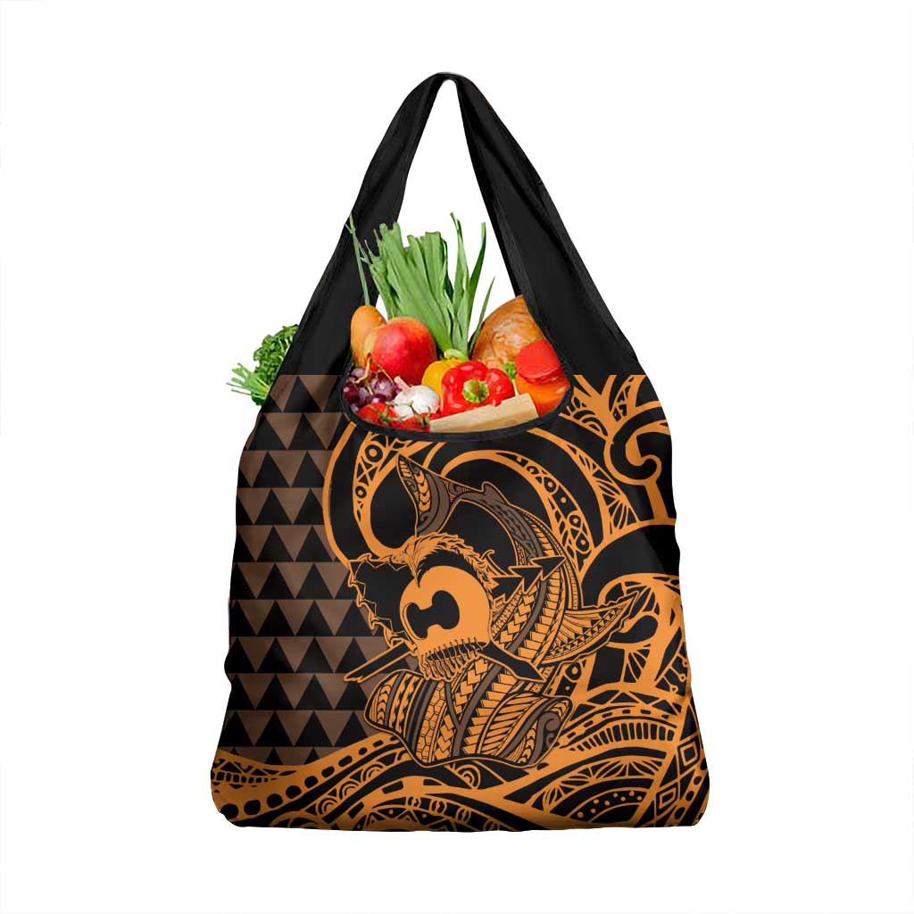 Koa Ikaika Warrior Helmet with Shark Grocery Bag Gold Kakau Style LT9 1-pack One Size Gold - Polynesian Pride