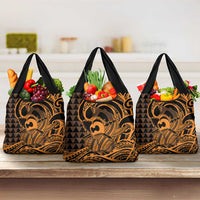Koa Ikaika Warrior Helmet with Shark Grocery Bag Gold Kakau Style LT9 3-pack One Size Gold - Polynesian Pride