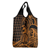 Koa Ikaika Warrior Helmet with Shark Grocery Bag Gold Kakau Style LT9 - Polynesian Pride