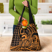 Koa Ikaika Warrior Helmet with Shark Grocery Bag Gold Kakau Style LT9 - Polynesian Pride