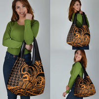 Koa Ikaika Warrior Helmet with Shark Grocery Bag Gold Kakau Style LT9 - Polynesian Pride