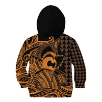 Koa Ikaika Warrior Helmet with Shark Kid Hoodie Gold Kakau Style LT9 - Polynesian Pride
