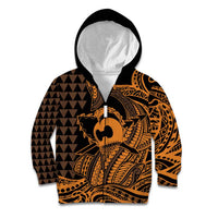 Koa Ikaika Warrior Helmet with Shark Kid Hoodie Gold Kakau Style LT9 Zip Hoodie Gold - Polynesian Pride