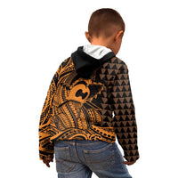 Koa Ikaika Warrior Helmet with Shark Kid Hoodie Gold Kakau Style LT9 - Polynesian Pride