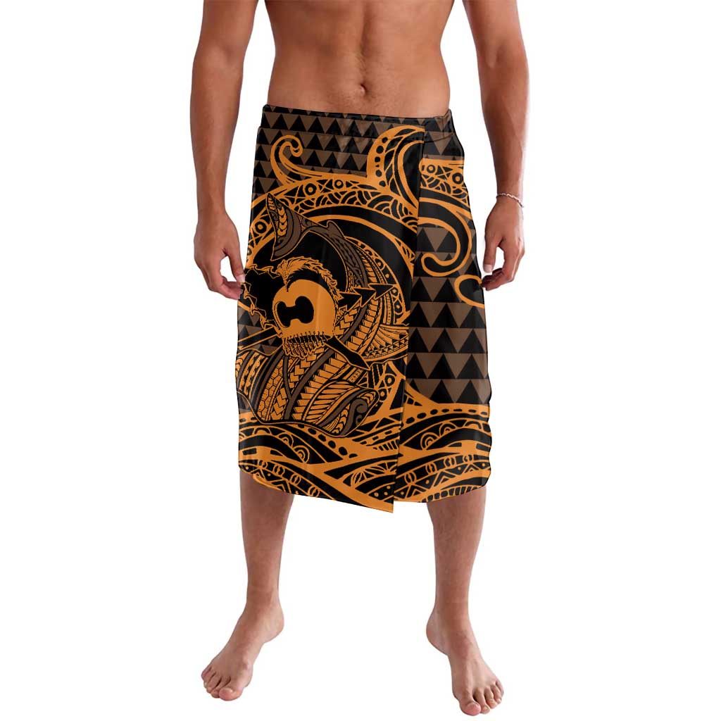 Koa Ikaika Warrior Helmet with Shark Lavalava Gold Kakau Style LT9 Gold - Polynesian Pride