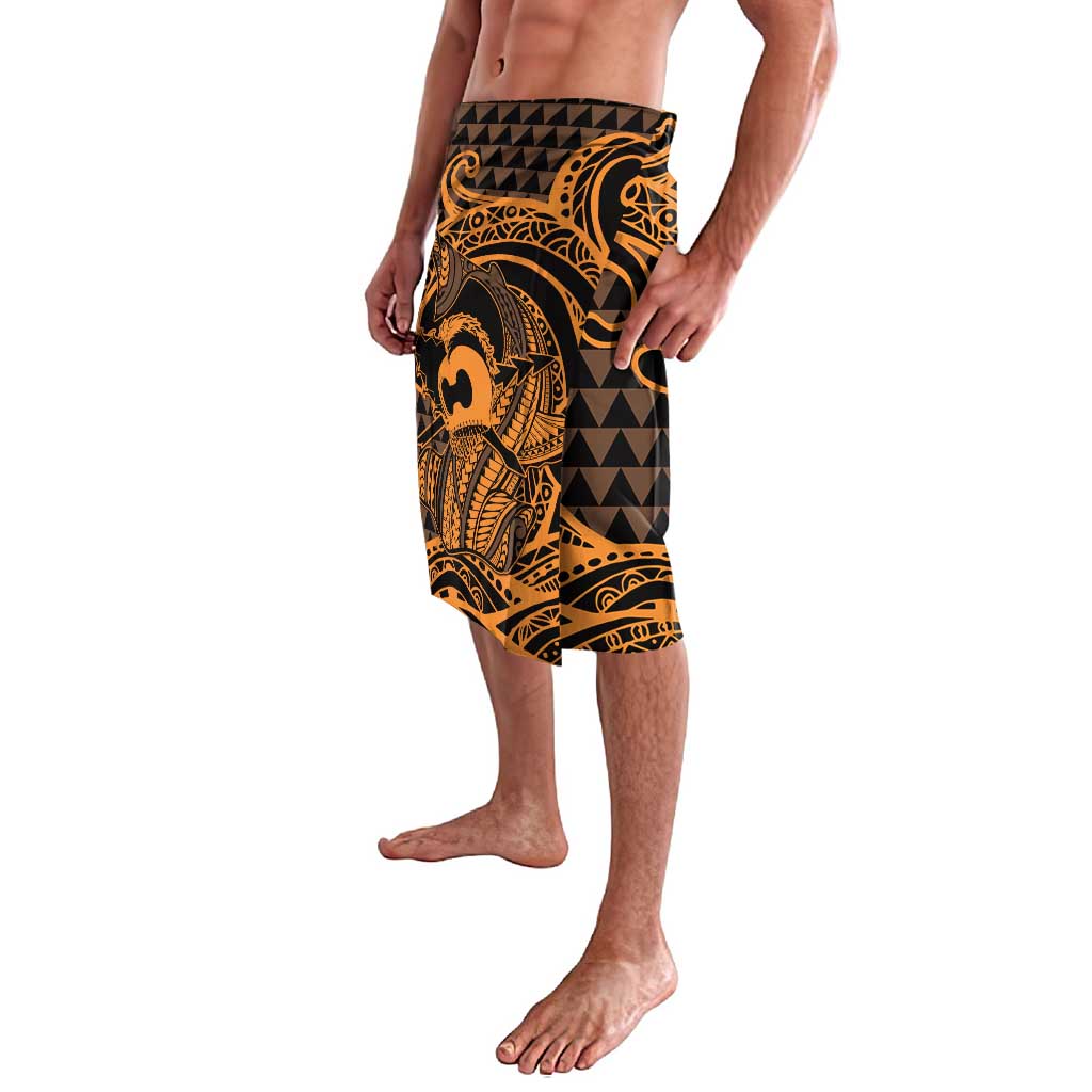 Koa Ikaika Warrior Helmet with Shark Lavalava Gold Kakau Style LT9 - Polynesian Pride