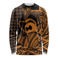 Koa Ikaika Warrior Helmet with Shark Long Sleeve Shirt Gold Kakau Style LT9 Unisex Gold - Polynesian Pride