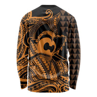 Koa Ikaika Warrior Helmet with Shark Long Sleeve Shirt Gold Kakau Style LT9 - Polynesian Pride