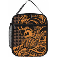 Koa Ikaika Warrior Helmet with Shark Lunch Bag Gold Kakau Style LT9 10.2 × 8.3 × 4.3 inch Gold - Polynesian Pride