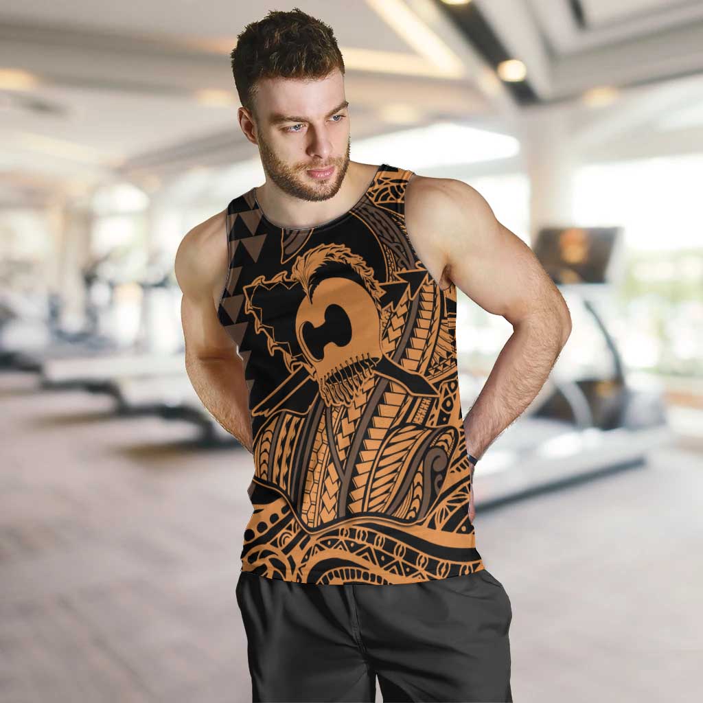 Koa Ikaika Warrior Helmet with Shark Men Tank Top Gold Kakau Style LT9 Gold - Polynesian Pride