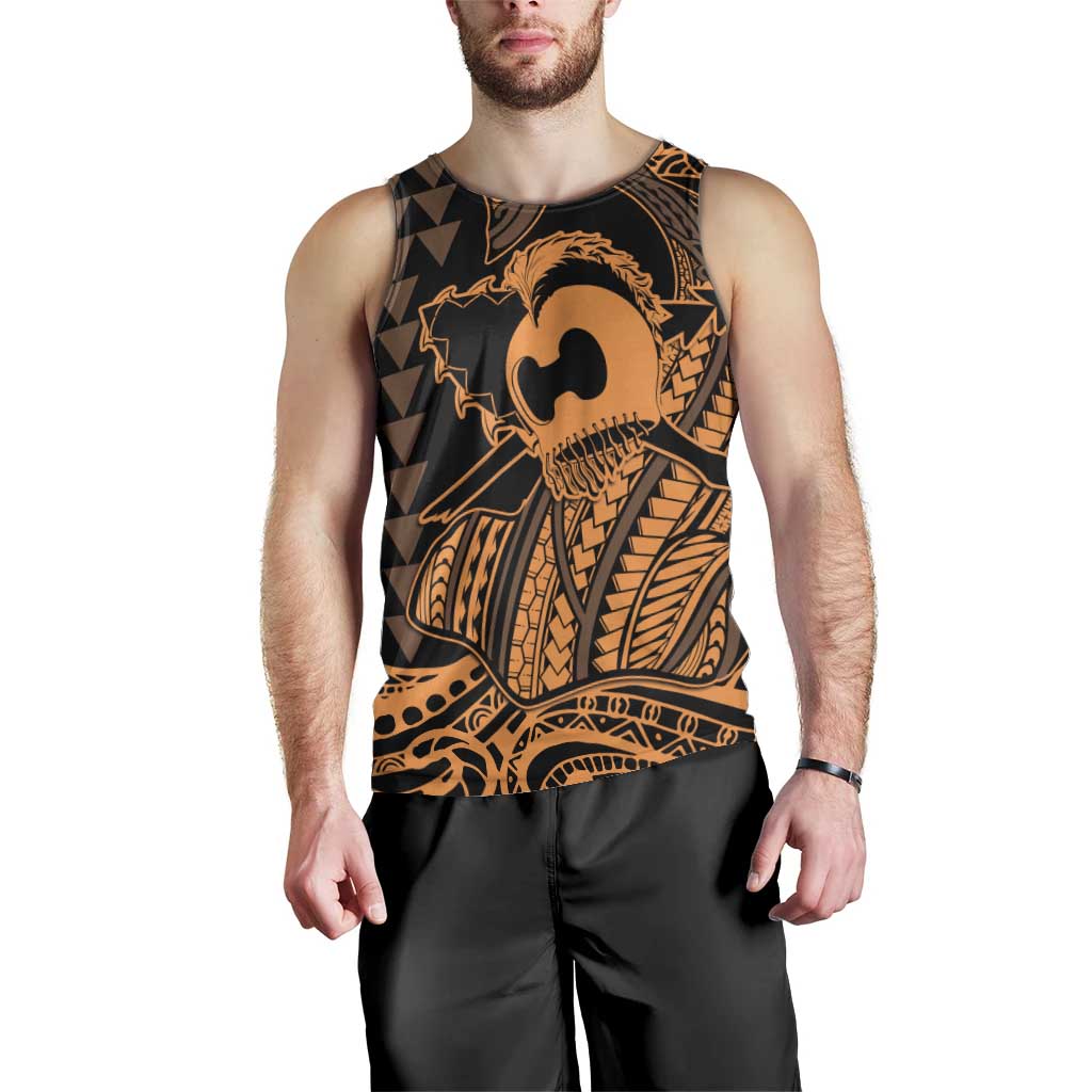 Koa Ikaika Warrior Helmet with Shark Men Tank Top Gold Kakau Style LT9 - Polynesian Pride
