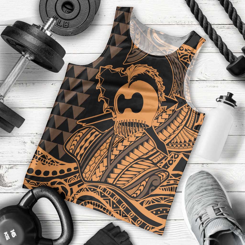 Koa Ikaika Warrior Helmet with Shark Men Tank Top Gold Kakau Style LT9 - Polynesian Pride