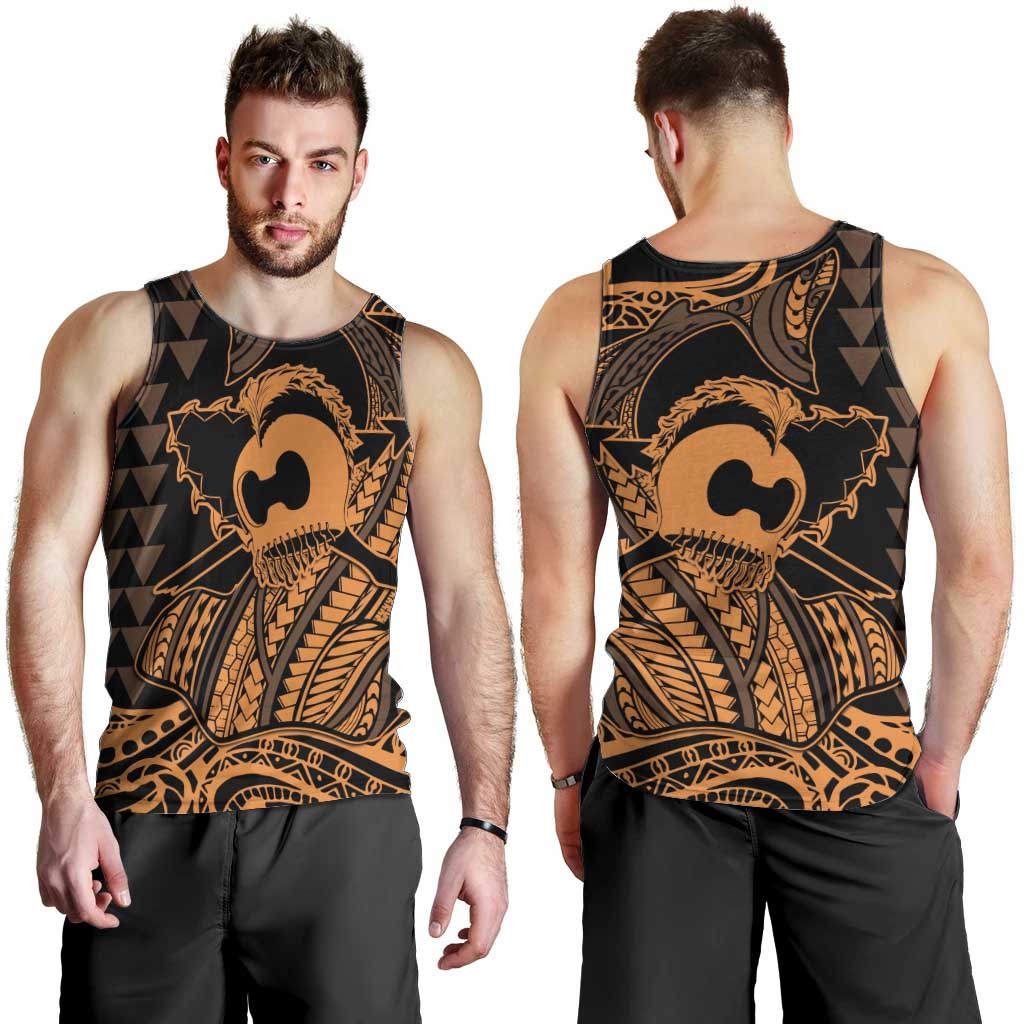 Koa Ikaika Warrior Helmet with Shark Men Tank Top Gold Kakau Style LT9 - Polynesian Pride