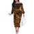 Koa Ikaika Warrior Helmet with Shark Off The Shoulder Long Sleeve Dress Gold Kakau Style