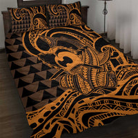 Koa Ikaika Warrior Helmet with Shark Quilt Bed Set Gold Kakau Style LT9 Gold - Polynesian Pride