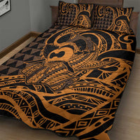 Koa Ikaika Warrior Helmet with Shark Quilt Bed Set Gold Kakau Style LT9 - Polynesian Pride