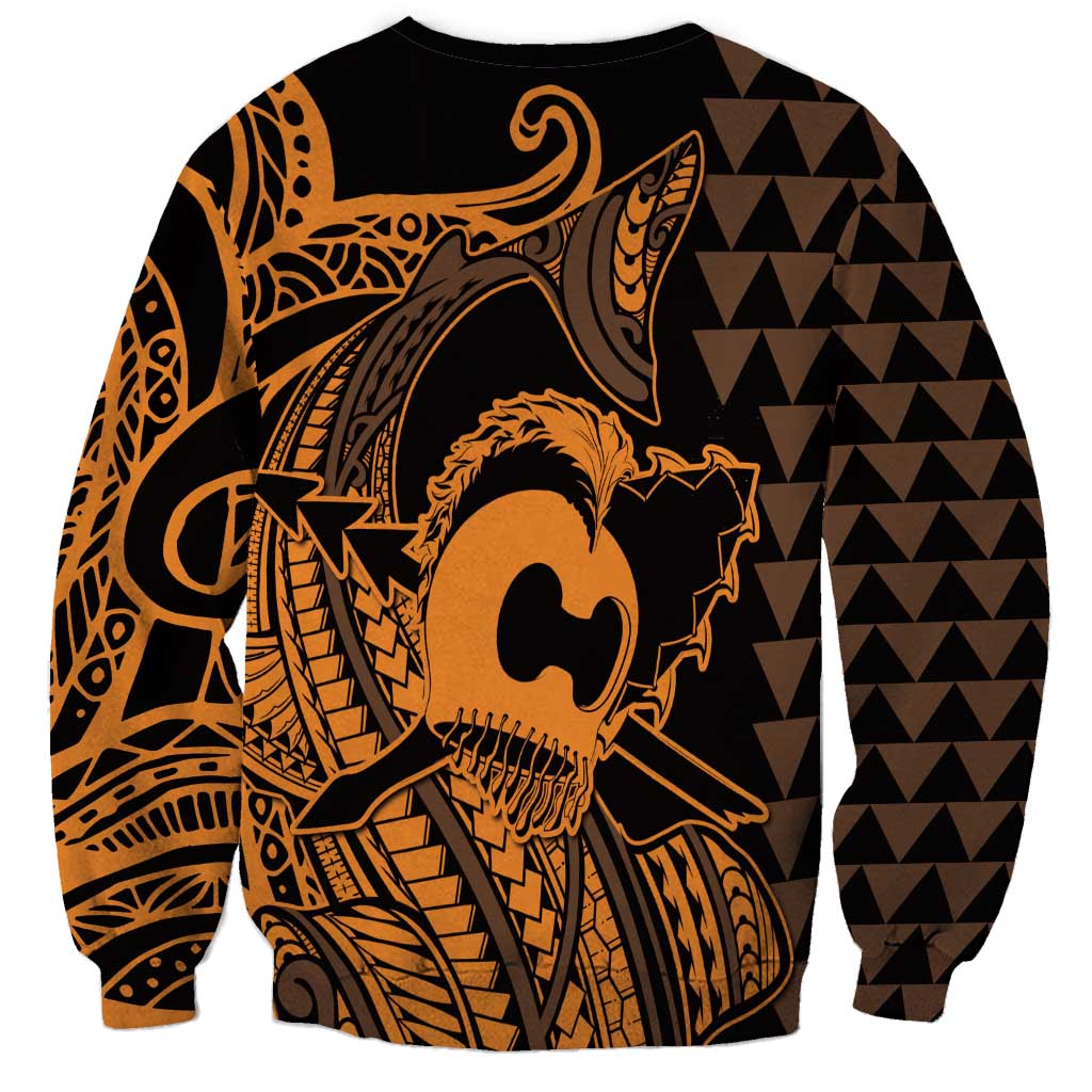 Koa Ikaika Warrior Helmet with Shark Sweatshirt Gold Kakau Style LT9 - Polynesian Pride