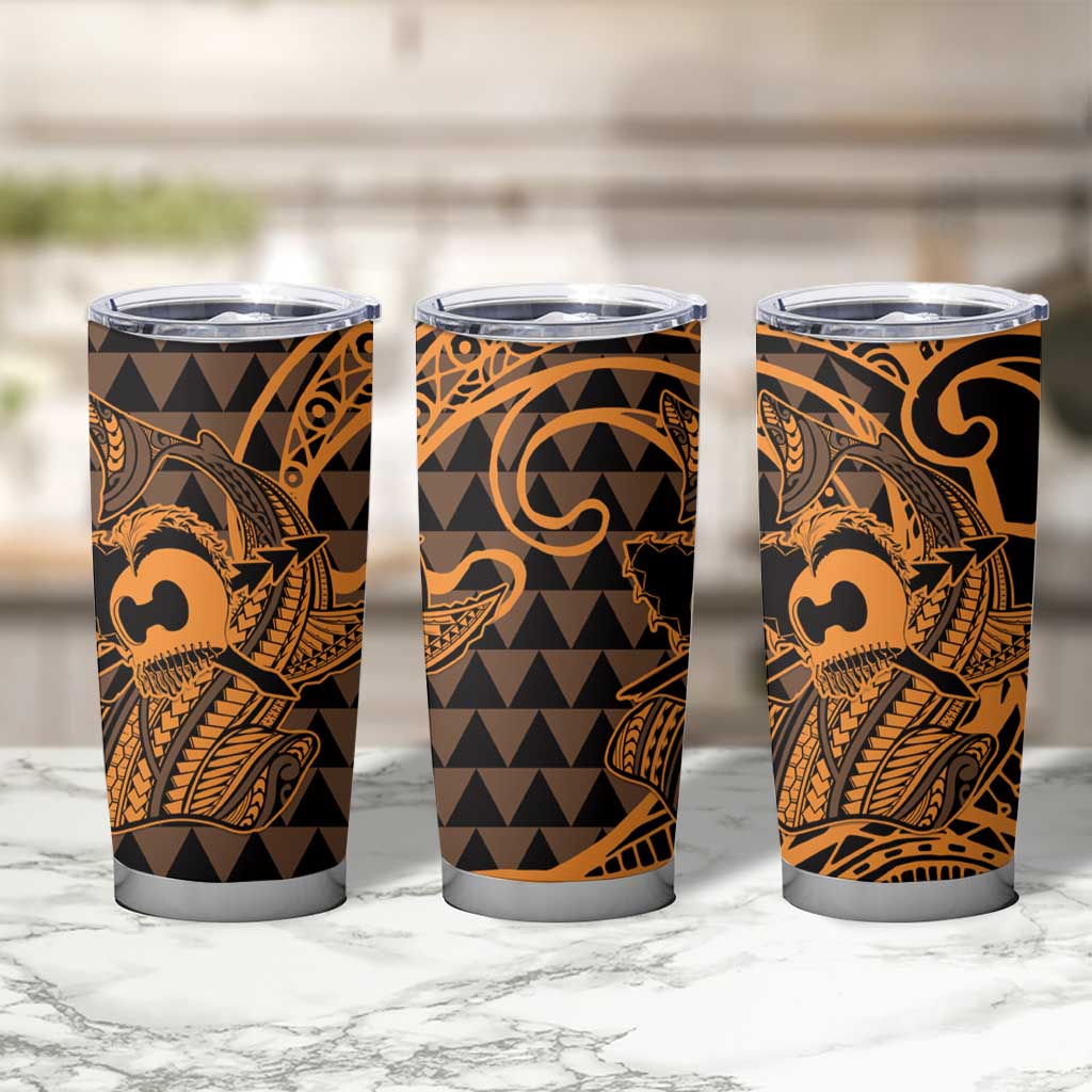 Koa Ikaika Warrior Helmet with Shark Tumbler Cup Gold Kakau Style LT9 - Polynesian Pride