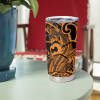 Koa Ikaika Warrior Helmet with Shark Tumbler Cup Gold Kakau Style LT9 - Polynesian Pride