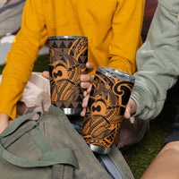 Koa Ikaika Warrior Helmet with Shark Tumbler Cup Gold Kakau Style LT9 - Polynesian Pride
