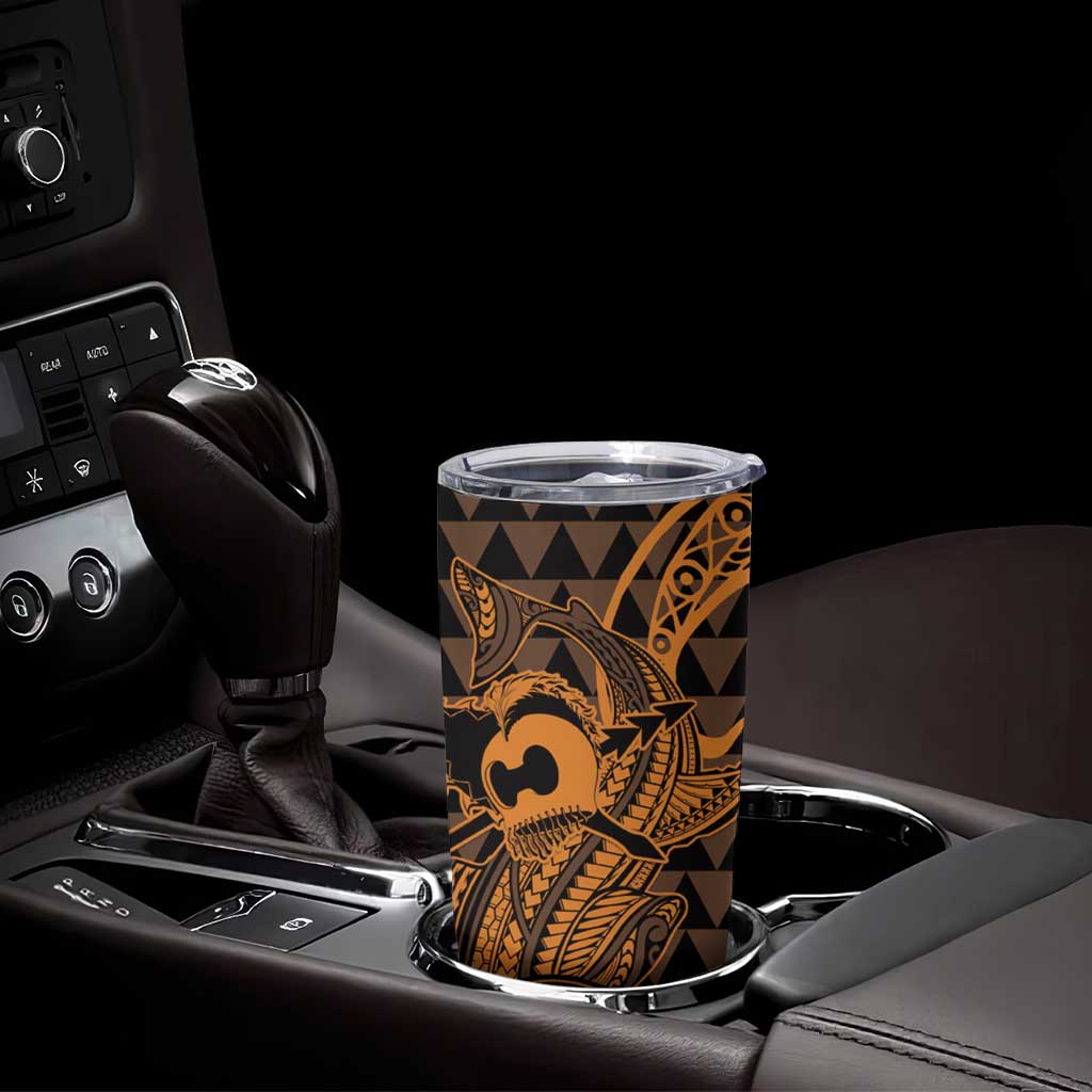 Koa Ikaika Warrior Helmet with Shark Tumbler Cup Gold Kakau Style LT9 - Polynesian Pride