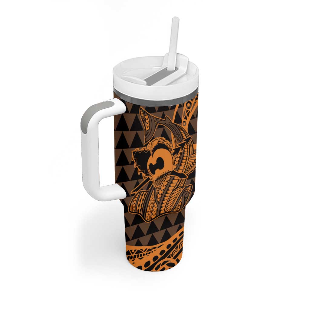 Koa Ikaika Warrior Helmet with Shark Tumbler With Handle Gold Kakau Style LT9 - Polynesian Pride