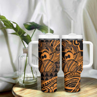Koa Ikaika Warrior Helmet with Shark Tumbler With Handle Gold Kakau Style LT9 - Polynesian Pride
