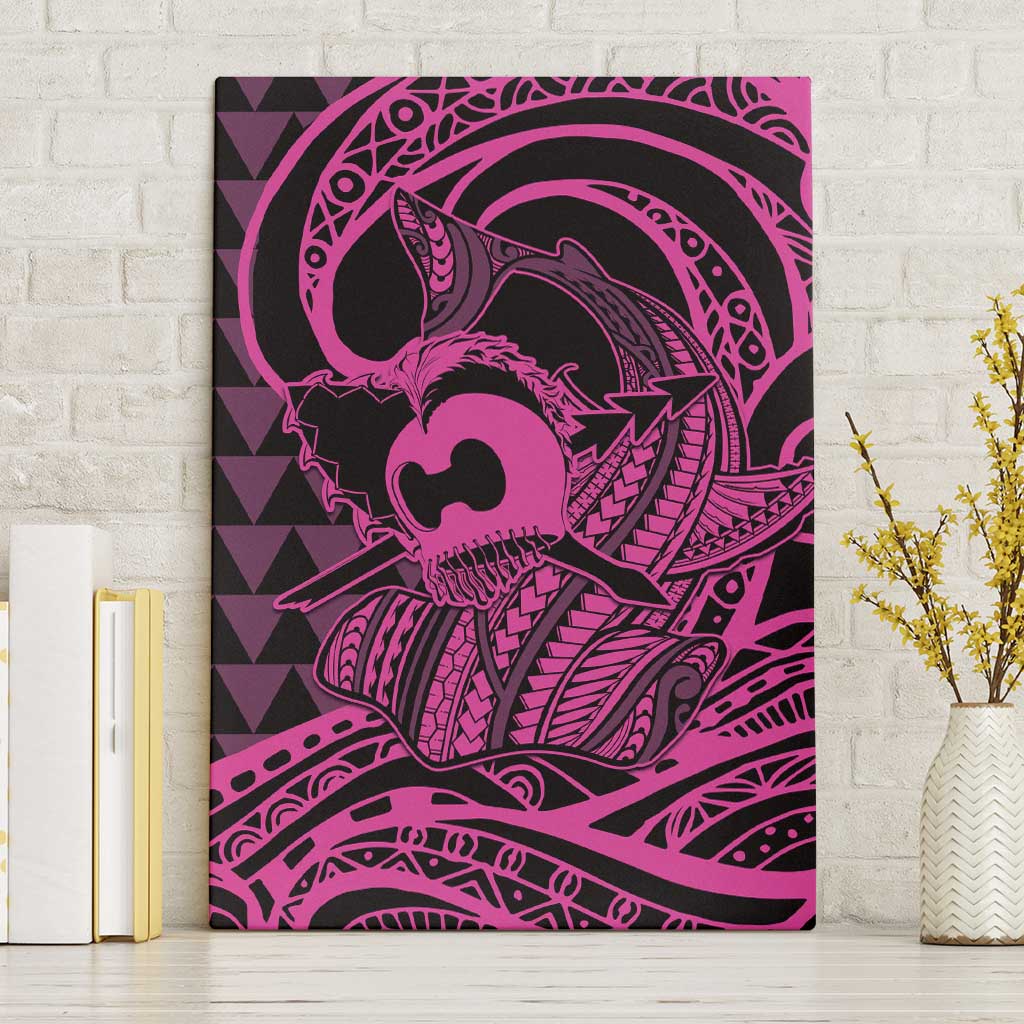 Koa Ikaika Warrior Helmet with Shark Canvas Wall Art Pink Kakau Style LT9 Without Frame Pink - Polynesian Pride