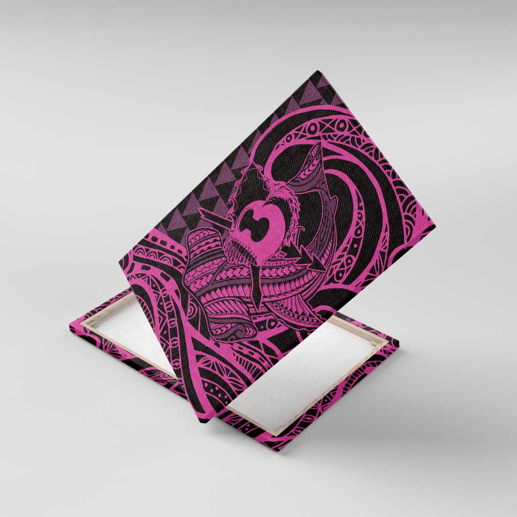 Koa Ikaika Warrior Helmet with Shark Canvas Wall Art Pink Kakau Style LT9 With Frame Pink - Polynesian Pride